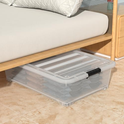 Hespama 3-Pack 50 Quart Plastic Underbed Storage Container Box, Clear | Plastic Latch Bin, For Under Bed Storage - size: 50 Qt