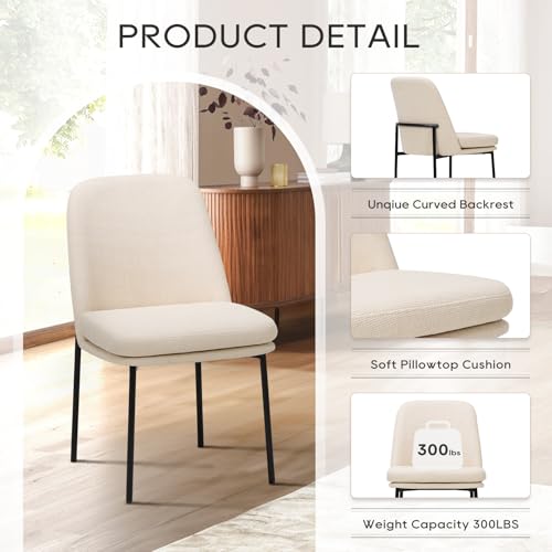 COLAMY Upholstered Dining Chairs Set of 4, Modern Dining Room Chairs with Curved Back and Metal Legs, Dinner Chair Kitchen Chairs for Dining Room and Living Room, Beige - color: Beige-f, size: Set of 4