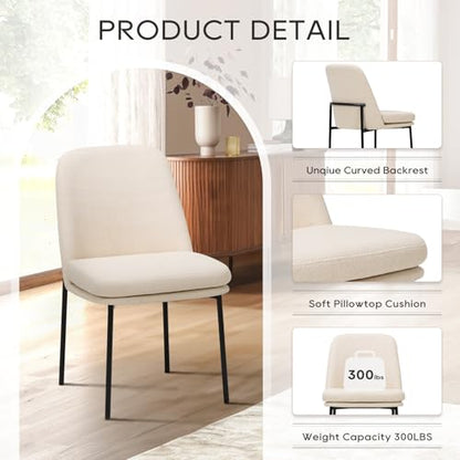 COLAMY Upholstered Dining Chairs Set of 2, Modern Dining Room Chairs with Curved Back and Metal Legs, Dinner Chair Kitchen Chairs for Dining Room and Living Room, Beige - color: Beige-f, size: Set of 2