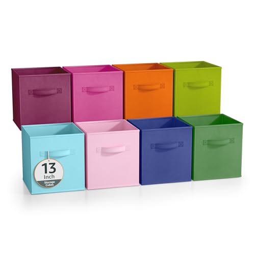 Sorbus Fabric Storage Cubes - 8 Foldable Storage Bins for Organizing Pantry, Cubbies, Toy Box - Clothes Storage & Closet Organizer - 13 Inch Collapsible Cube Baskets for Shelves with Handle - color: Deep, size: 13 Inch