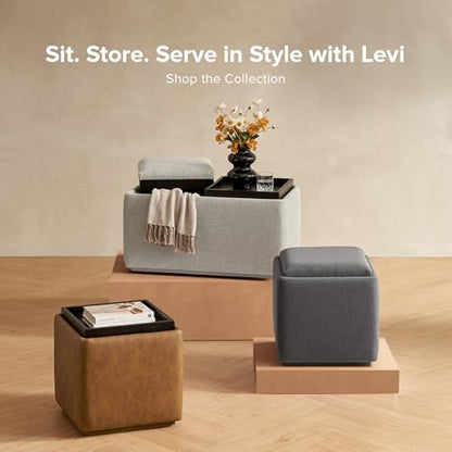 mopio Levi Storage Ottoman with Reversible Tray, Modern Square Chest Coffee Table, Upholstered Cube Sitting Foot Stools Ottoman for Living Room, Bedroom, Entryway (Faux Leather, Pecan Brown) - color: Brown Pu Leather, Cube
