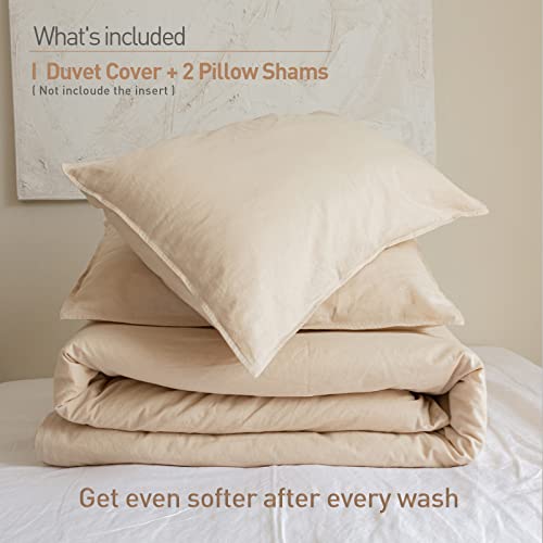 BISELINA French Linen Duvet Cover Set 3pcs with Hidden Zipper Closure Natural Flax Cotton Blend Solid Color Soft Breathable Luxury Farmhouse Bedding -Full Size, Linen/Beige - color: Linen, size: Full