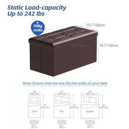 BRIAN & DANY 30 Inches Storage Ottoman Bench, Faux Leather Ottoman with Storage, Folding Bench Shoe, Foot Rest Stool, for Living Room, Brown - color: Leather-brown