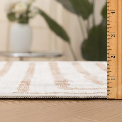 Machine Washable Area Rug Runner - Living Room Bedroom Bathroom Kitchen Entryway Office - Non-Slip Baking Low Pile Stain Resistant Premium - Modern Geometric - Finn - Beige 2'6" x 6' - color: Finn - Beige, size: 2'6" x 6' (Rectangular)