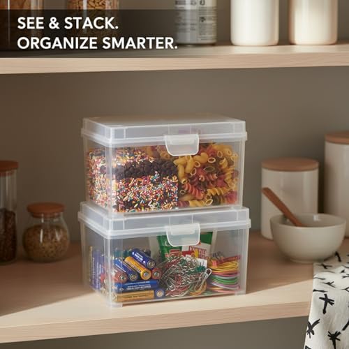 2-Pack Clear Plastic Storage Bins with Lids - Stackable PP Organizer Boxes for Drawers, Pantry, Closet & Desktop