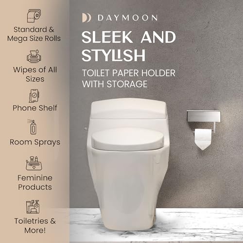 Day Moon™ - Toilet Paper Holder with Shelf - Modern Roll Holder for Bathroom - 1 Pack - Wall Mount - with Storage, Brushed Nickel - color: Brushed Nickel