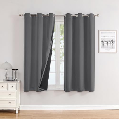 ChrisDowa 100% Blackout Curtains for Bedroom 63 Inches Long 2 Panels Set | 2 Thick Layers, Thermal Insulated, Light Blocking, Grommet, Window Treatment, Living Room Drapes, Grey, 38 x 63 Inch - color: Grey, size: 38"W x 63"L (Pack of 2)