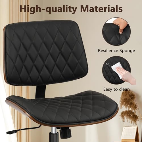 CLATINA Home Office Desk Chair with Wheels, Adjustable Height Armless Office Chair, PU Leather Mid Back 360 Swivel Computer Chair, Modern Walnut Chair for Home, Meeting, Reading Room,Black(1 pk) - color: Black Diamond-b, size: 1 Pack