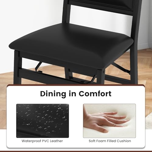 Giantex Folding Dining Chairs Set of 4, Black Wood Kitchen Chair w/Padded Seat, Solid Wood Frame, Max Load 400 Lbs, No Assembly, Easy to Store Foldable Wooden Dining Chairs for Apartment, Small Space - color: Black-padded Back