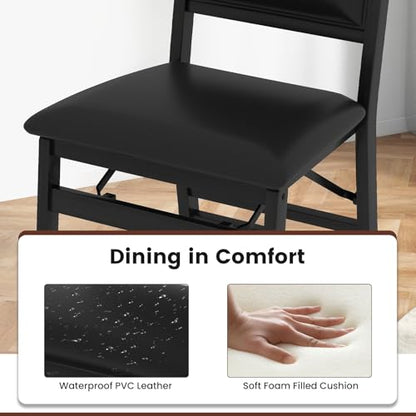 Giantex Folding Dining Chairs Set of 4, Black Wood Kitchen Chair w/Padded Seat, Solid Wood Frame, Max Load 400 Lbs, No Assembly, Easy to Store Foldable Wooden Dining Chairs for Apartment, Small Space - color: Black-padded Back