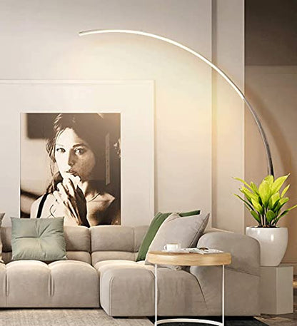 Minimalist Arc Floor Lamp with Remote Control - Dimmable LED Reading Light for Living Room, Bedroom, and Study(White) - size: White