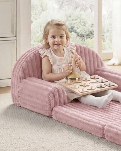 Blissful Diary Kids Couch, 2-in-1 Soft Kids Sofa, Kids Sofa Chair, Comfy Kids Furniture for Playroom, Reading & Play, Fuzzy Blush Pink - color: Fuzzy Blush Pink
