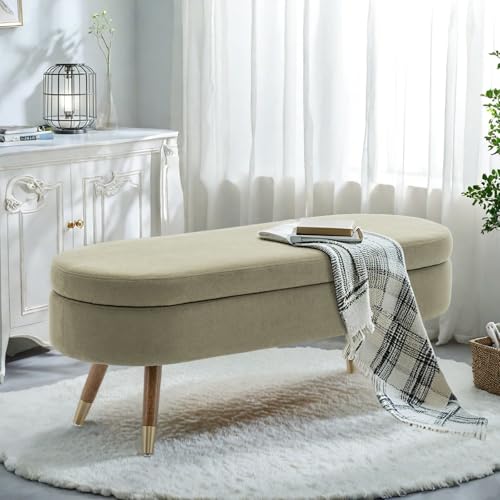 IAFIKE Oval Storage Bench 43.5" Ottoman Bench Upholstered Boucle Fabric Footrest Bench with Golden Metal Legs End of Bed for Bedroom, Living Room, Entryway,Bed Side (Green) - color: Green