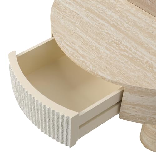 31.5" Round Coffee Table with Flip Top & Fluted Drawer for Living Room, Modern Circle MDF Wooden Center Table Tea Table for Apartment, Hidden Storage, Beige - color: 31.5" Round Coffee Table With Flip Top,beige