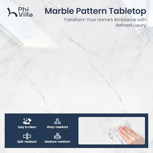 PHI VILLA Dining Table Set for 4, Marble Design Kitchen Table and Chairs | Marble Tabletop, Solid Rubber Wood, Padded Cushion Chairs, Space Saving, Easy Assembly, White Marble& Black - color: Venatino White Marble&black