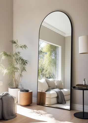 65''x22'' Arched Full Length Mirror, Floor Mirror with Stand, Full Body Mirror, Wall Mirrors, Modern & Contemporary Full Length Mirrors, Aluminum Alloy Frame - Black - color: Black, size: 65"L x 22"W