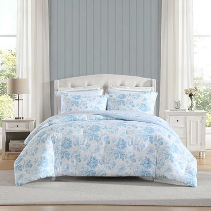 Laura Ashley - Twin Comforter Set, Bedding Set Includes Matching Bed Sheets, Sham & Pillowcase, Medium Weight, Oeko-TEX Certified (Anja Blue) - color: Anja Blue, size: Twin