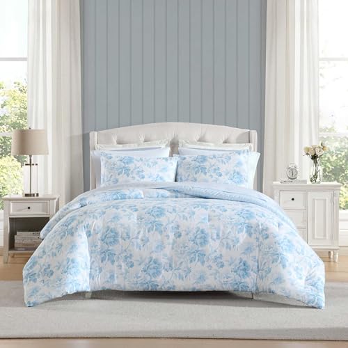 Laura Ashley - Twin Comforter Set, Bedding Set Includes Matching Bed Sheets, Sham & Pillowcase, Medium Weight, Oeko-TEX Certified (Anja Blue) - color: Anja Blue, size: Twin