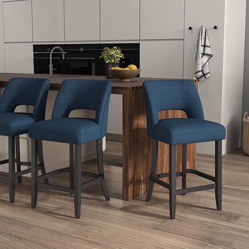 VKNOW Bar Stools Set of 2, 26" Upholstered Counter Height Bar Stools | Modern Counter Stools with Black Rubberwood Legs for Kitchen Island Dining Room Bar, Blue-Black Legs - color: Blue-black Legs, size: Set of 2