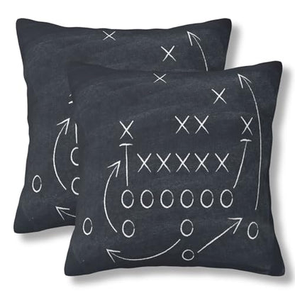 American Football Throw Pillow Covers Tactics Chalk Blackboard Drawing Pillow Cover 18x18 Inch Set of 2 Soccer Theme Pillowcase Square Cushion Cases for Couch Bed Sofa - color: Black, size: 18" x 18" (Pack of 2)