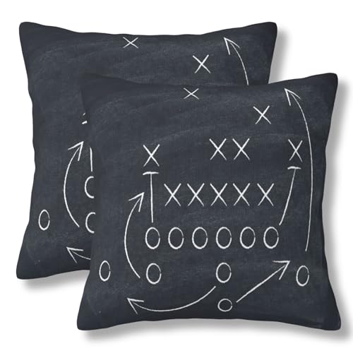 American Football Throw Pillow Covers Tactics Chalk Blackboard Drawing Pillow Cover 18x18 Inch Set of 2 Soccer Theme Pillowcase Square Cushion Cases for Couch Bed Sofa - color: Black, size: 18" x 18" (Pack of 2)