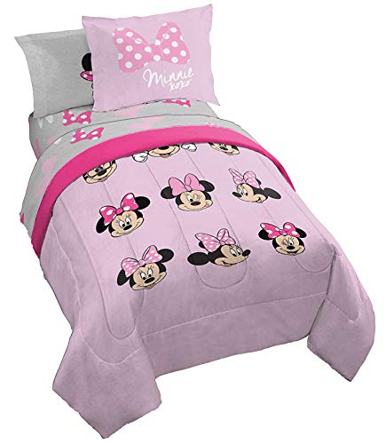 Disney Minnie Mouse Kids 5 Piece Twin Comforter Set for Girls, Pink | Bed in a Bag, Reversible Comforter, Sheets & Sham, Super Soft Microfiber, All Season, Machine Washable (Officially Licensed) - color: Minnie Mouse, size: Twin