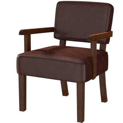 Faux Leather Accent Chair, Mid Century Armchair with Wood Frame | Living Room Chairs with Soft Thicken Cushion,Comfy Reading Chair for Bedroom,Waiting Room,Home Office,Easy Assembly,Cherry - color: Faux Leather Cherry, size: One Chair