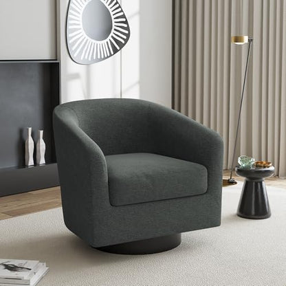 Swivel Accent Chair, Chenille Barrel Club Chair, Gray | Modern Round Armchair | Comfy Upholstered Reading Seat with Removable Cushion | For Living Room, Bedroom, Office - color: Dark Gray