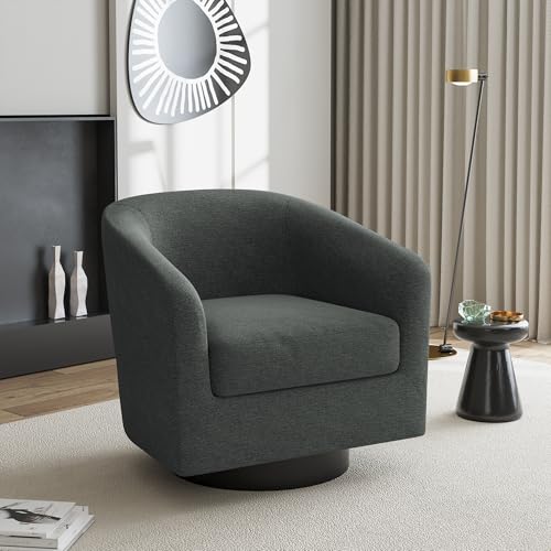 Swivel Accent Chair, Chenille Barrel Club Chair, Gray | Modern Round Armchair | Comfy Upholstered Reading Seat with Removable Cushion | For Living Room, Bedroom, Office - color: Dark Gray