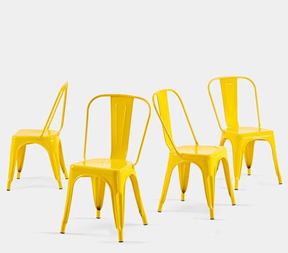 Metal Dining Chairs Set of 4 Daisy Yellow | Yellow Industrial Stackable Chairs Suitable for Indoor Outdoor Dining Room Kitchen Restaurant Cafe - color: Daisy Yellow