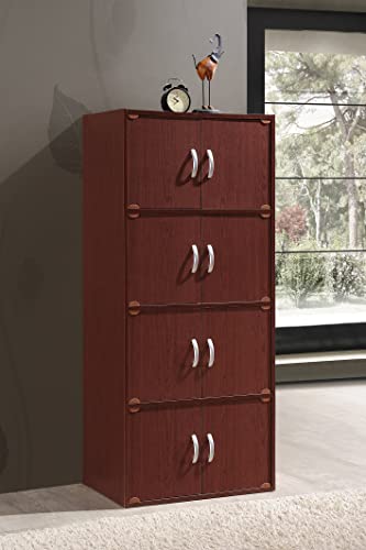 Hodedah 4-Shelf, 8-Door Bookcase Cabinet in Mahogany - color: Mahogany