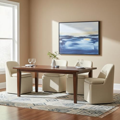 KISLOT Upholstered Dining Chairs with Casters, Washable Cover Modern Dining Room Chairs with Thick Cushion & Sturdy Metal Frame for Kitchen, Living Room, Dressing Room, Sand Fabric, Set of 4 - color: Sand, size: set of 4(2 BOX)