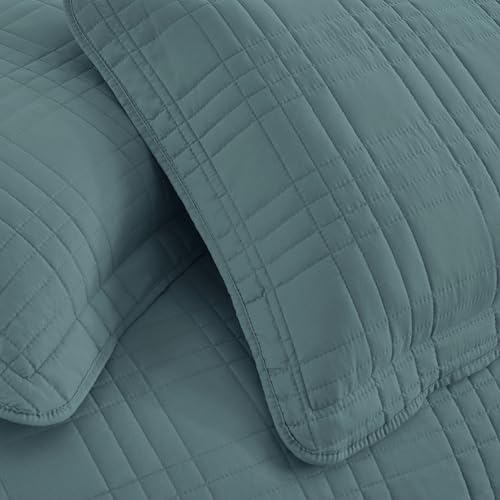 Chezmoi Collection Kingston King Size Bedspread Set, 3-Piece Blue Oversized Quilted Microfiber Lightweight Bedspread Coverlet (118"x106") for All Seasons - color: Blue, size: King