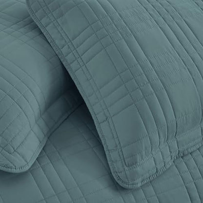 Chezmoi Collection Kingston King Size Bedspread Set, 3-Piece Blue Oversized Quilted Microfiber Lightweight Bedspread Coverlet (118"x106") for All Seasons - color: Blue, size: King