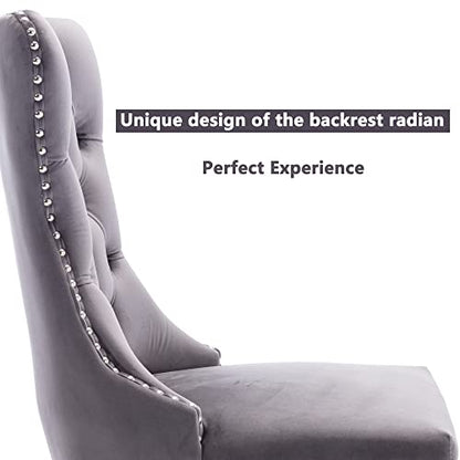 Virabit Tufted Velvet Upholstered Chairs Set of 4, Nailhead Back and Ring Pull Trim, Solid Wood Chairs for Kitchen/Bedroom/Dining Room (Grey) - color: Grey, size: set of 4