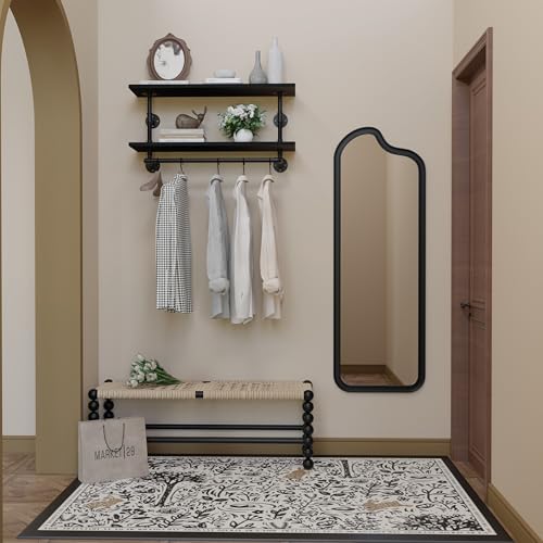 Clothes Rack 36in, 2-Tier Wall Mounted Garment Rack with Real Wood Shelf, Heavy Duty Hanging Clothes Rack, Multi-Purpose Hanging Rod, Space-Saving Closet Storage - color: Black, size: 2T36IN