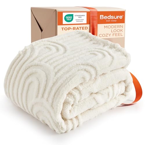 Bedsure GentleSoft Boho Throw Blanket for Couch - Cozy Modern Boho Decorative Blankets for Women Girls, Fuzzy Fleece Throw for Beds, Aesthetic Accent Gifts for Sofa Room Decor, Off White, 50x60 Inches - color: Off White, size: Throw (50" x 60")