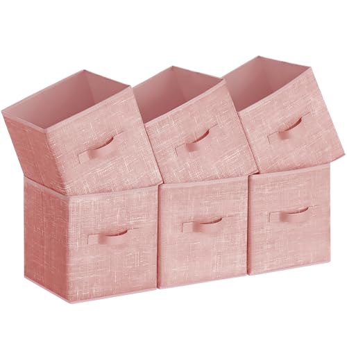 SONGMICS Storage Cubes, 11-Inch Non-Woven Fabric Bins with Double Handles, Set of 6, Closet Organizers for Shelves, Foldable, for Clothes, Jelly Pink UROB026R01 - color: Jelly Pink, size: 11 Inch-6 Pack