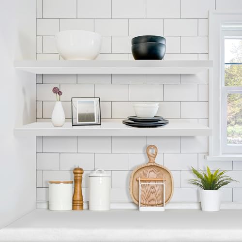 Sorbus Floating Shelves for Wall - 35 Inch Long Bathroom Shelves, Wall Decor for Bedroom, Kitchen, Living Room & Book Storage - Mounted Floating Shelf with Invisible Brackets (White, 2 Pack) | Long Wall Shelves - color: White, size: 35 Inch, style: 2 Pack