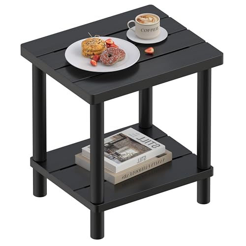Outdoor Side Table with 2-Tier, Bamboo Small Patio Adirondack Tables | Black,Easy Assembly,Easy Maintenance,Weather Resistant,Indoor,Outdoor,Patio,Pool,Porch - color: Black, size: Square Table