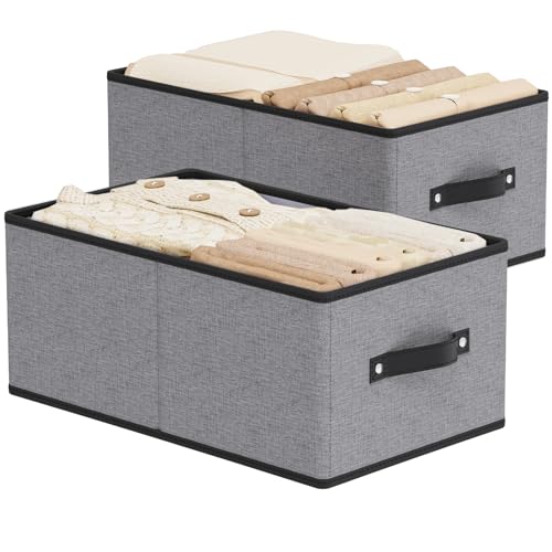 Fabric Closet Storage Boxes,18.5×11×7.9In,Gray Bins,2Pack | Storage Baskets with Handles,Collapsible Clothing Bins,Fabric Drawers,Closet Organizer for Shelves Wardrobe Bedroom - color: Gray, size: Jumbo -2 Pack