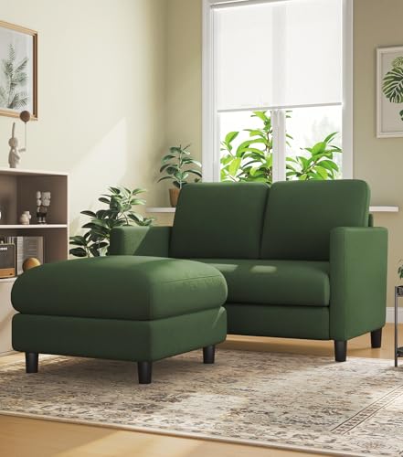 Welzona Loveseat Sofa with Ottoman, 51" Small L Shaped Teddy Couch Sofa | Comfy Teddy Fabric, Tool-free Setup, Washable Covers, All-wood Couch Sets for Living Room, Bedroom, Small Spaces, Green - color: Green, size: loveseat & ottoman