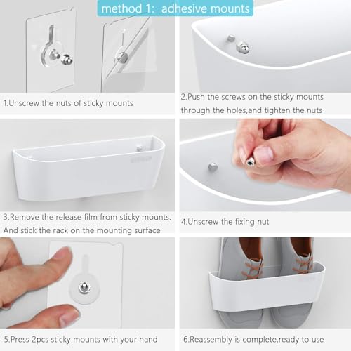 Wall Mounted Shoes Rack 6Pack with Sticky Hanging Strips, Plastic Shoes Holder Storage Organizer,Door Shoe Hangers (SM03-White-6) - color: SM03-White-6