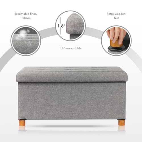 PINPLUS Ottoman with Storage Coffee Table, Grey Footrest-Stool Linen Chest with Tray, Large Storage Bench Foot Rest Ottoman for Bedroom End of Bed, Living Room, Hallway, 30"x 15"x 15" - color: Grey