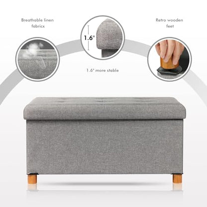 PINPLUS Ottoman with Storage Coffee Table, Grey Footrest-Stool Linen Chest with Tray, Large Storage Bench Foot Rest Ottoman for Bedroom End of Bed, Living Room, Hallway, 30"x 15"x 15" - color: Grey