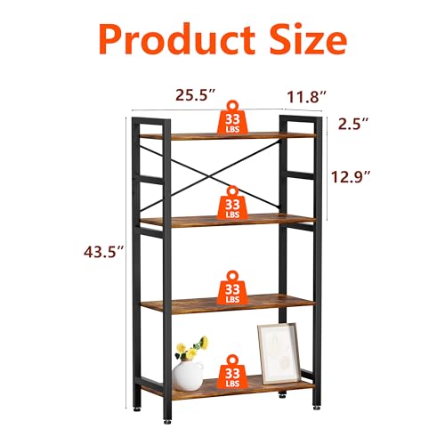4 Tier Bookshelf,Storage Shelf with Steel Frame,Free Standing Open Book Shelves Storage Display Shelf - size: 4 Tier