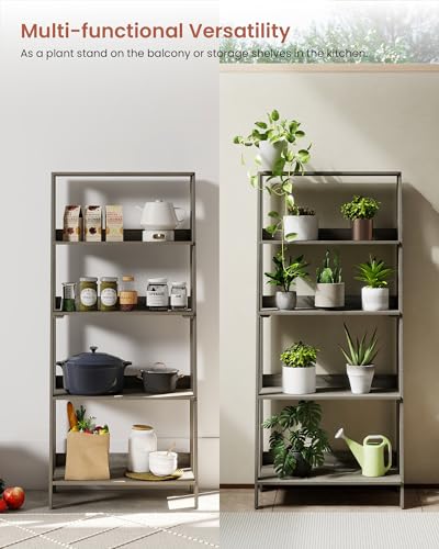 Ladder Bookcase, 5-Tier Bookshelf, Freestanding Plant Display Stand for Living Room, Kitchen, Bedroom, Balcony, French Oak - color: French Oak
