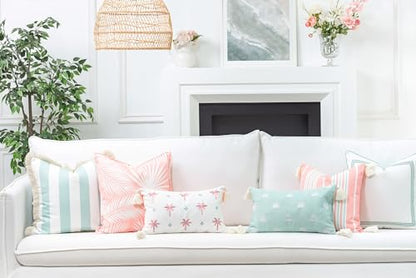 Hofdeco Premium Fall Coastal Patio Indoor Outdoor Lumbar Pillow Cover Only, 12"x20" Water Repellent for Backyard, Couch, Muted Aqua Stripe Fringe - color: Muted Aqua Stripe 12"x20"