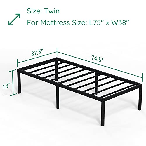 DiaOutro 18 Inch Twin Bed Frame Heavy Duty Platform, Black | Steel Slats Platform No Box Spring Needed Mattress Foundation, Easy Assembly, Noise Free - size: Twin, style: 18 Inch (Black)