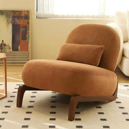 Caramel Velvet Slippers Chair with Solid Wooden Legs, Low Profile Design | Cute Armless Accent Chair with Soft Cushion, Comfy Upholstered Side Chairs for Living Room, Bedroom, Balcony or Reading Room - color: Caramel